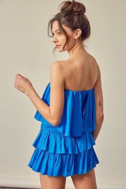 Monaco Paradise Blue Strapless Romper