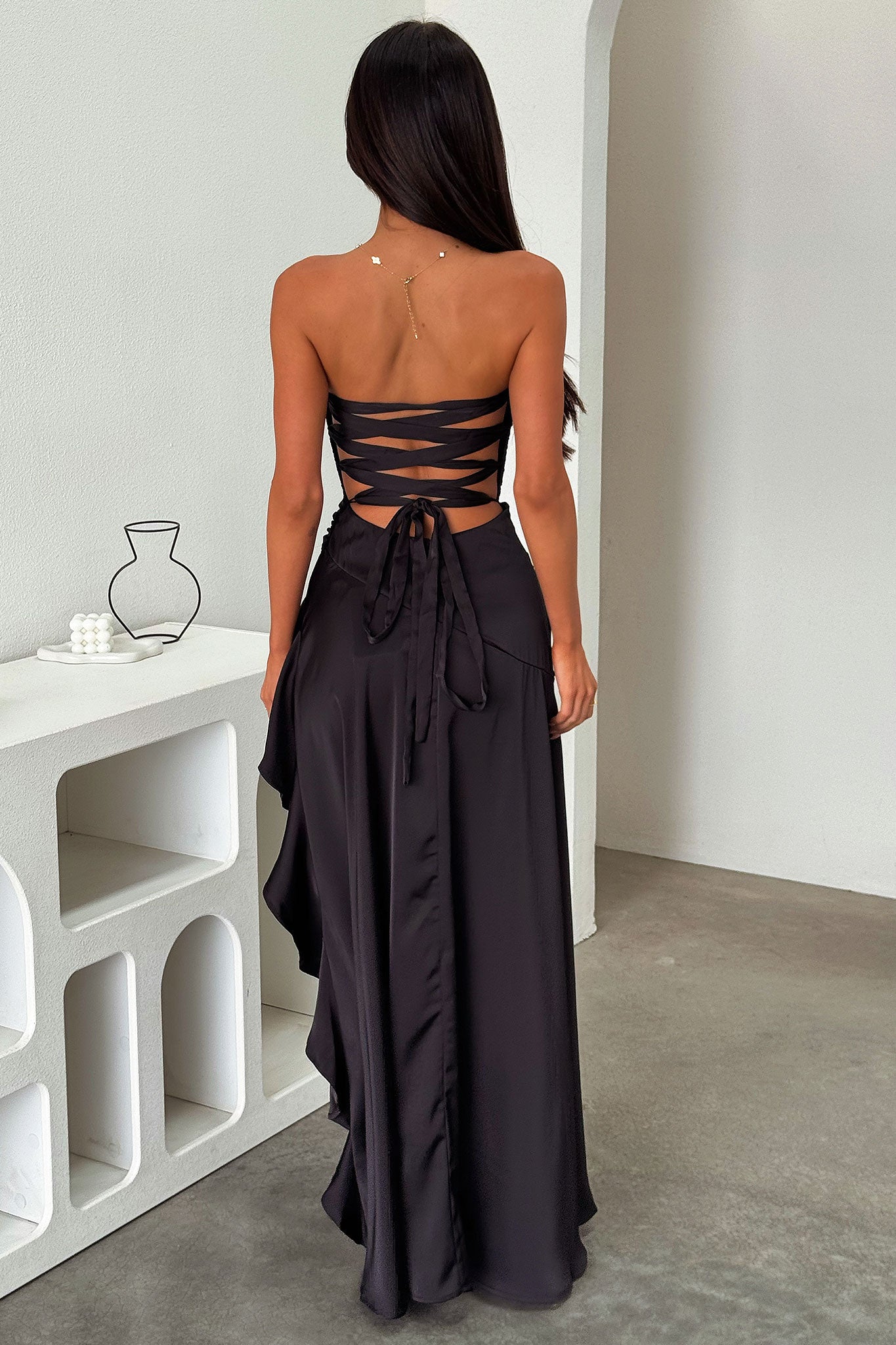 Carly Strapless Satin Maxi Dress - Black