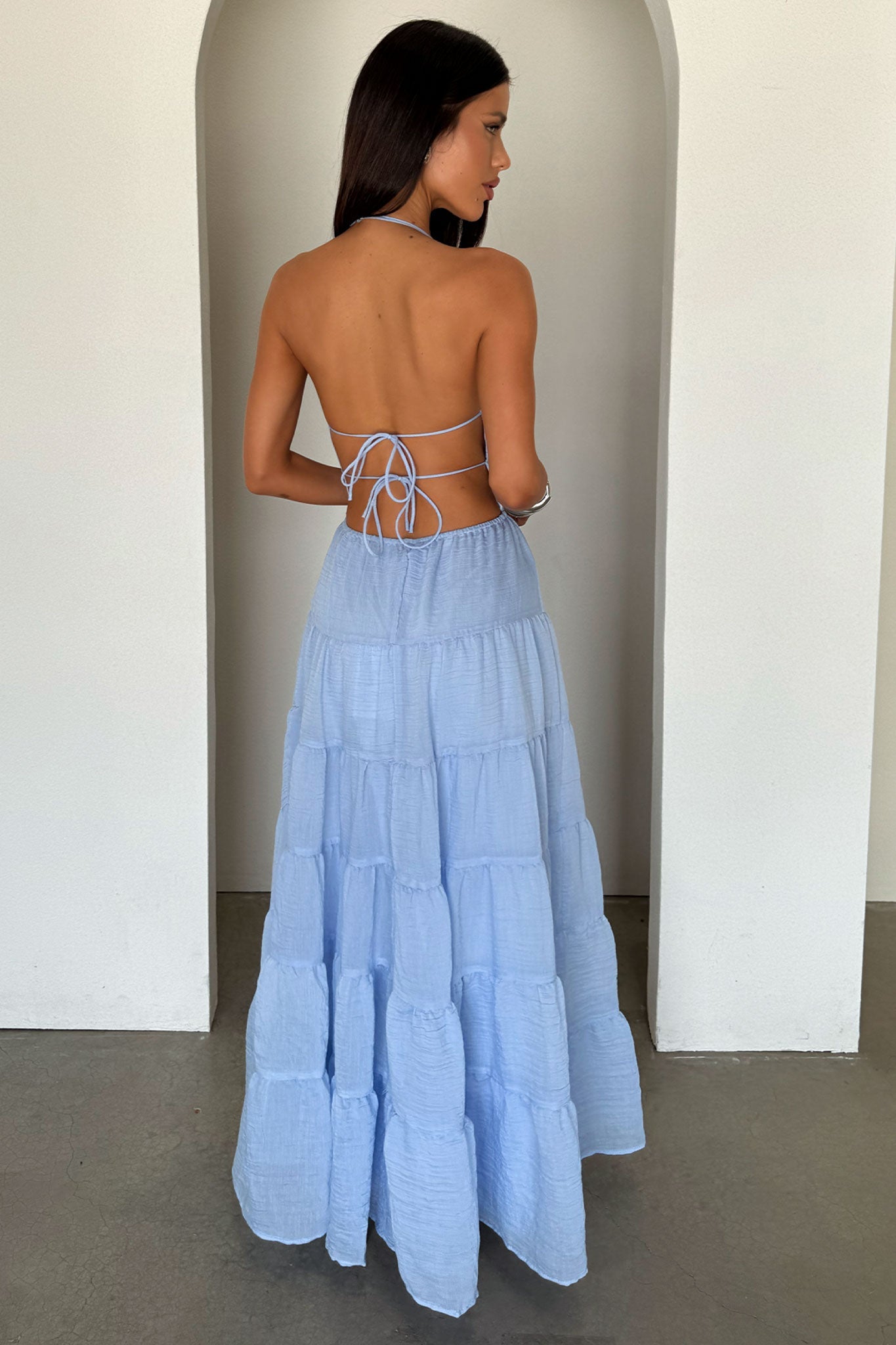 Daisy Halter Neck Maxi Dress - Blue