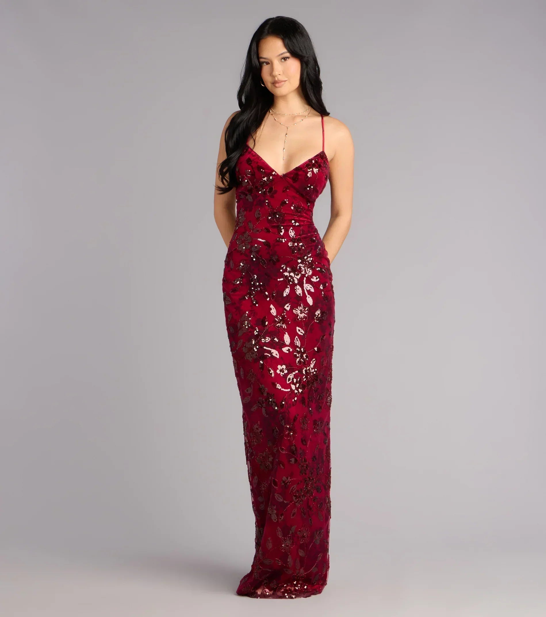Mollie Sequin Bead Column Formal Dress