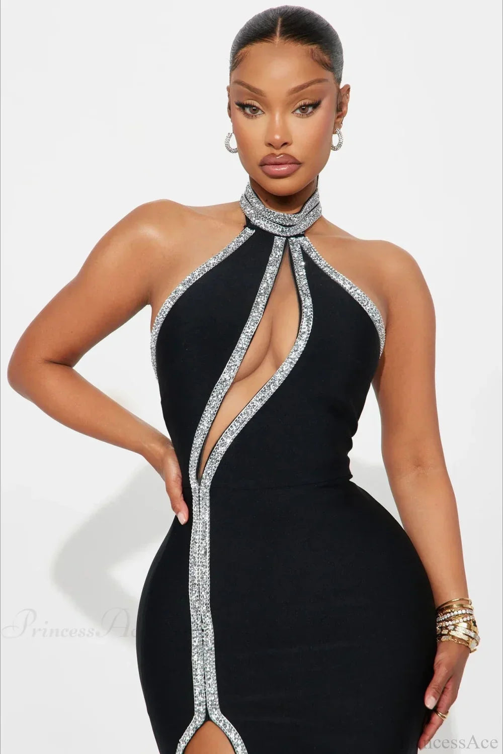 Elegant Halter Sleeveless High Waist Slit Evening Dress