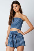 Mykonos Blue Print Cropped Two-Piece Skort Set
