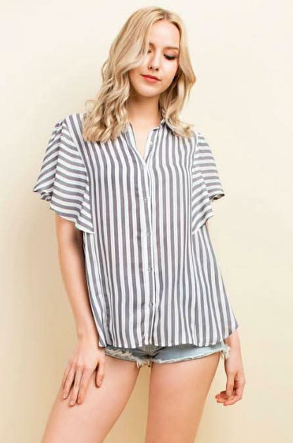 Nashville Black Striped Button-Up Top