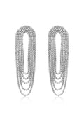 Crystal Drape Fringe Earrings - Silver
