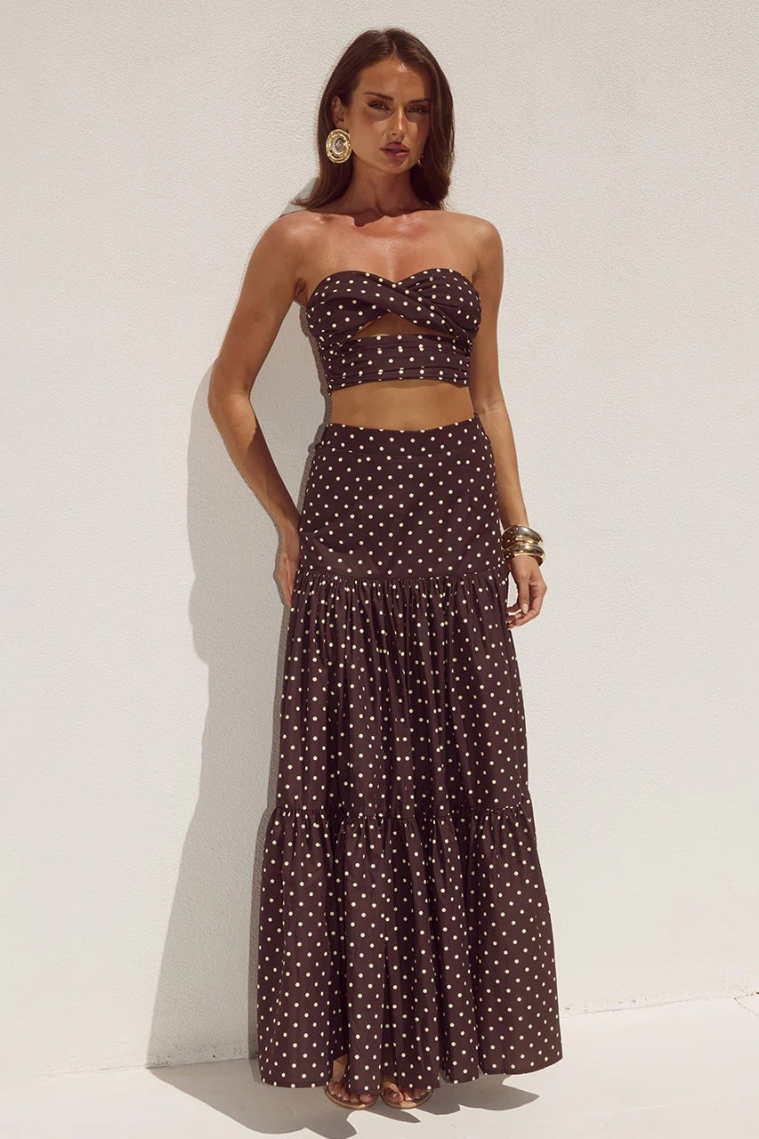 Ayla Maxi Skirt - Choc/Lemon Polka