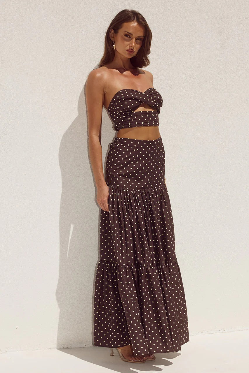 Ayla Maxi Skirt - Choc/Lemon Polka