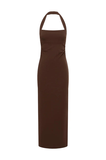 Franca Halter Midi Dress - Bitter Chocolate