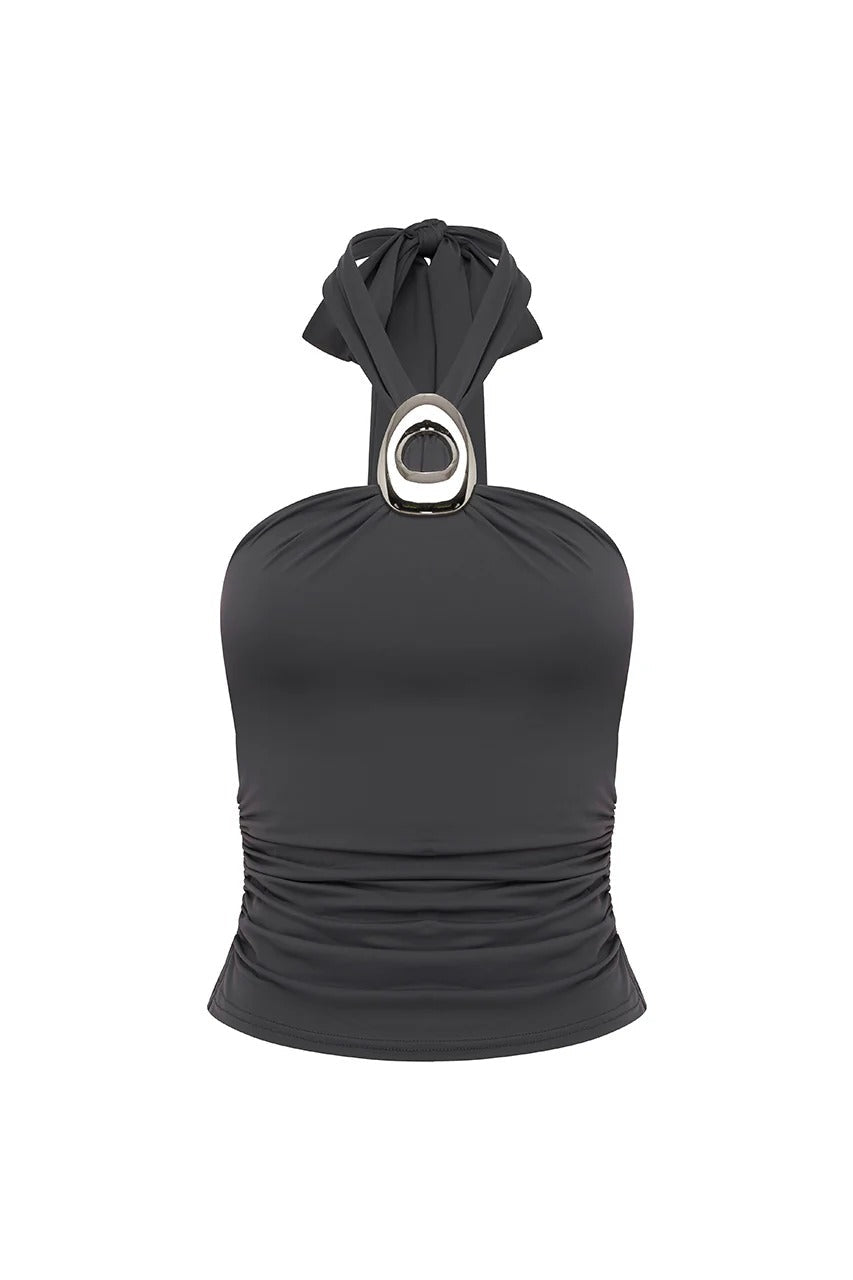 Indiana Keyhole Halter Top - Slate
