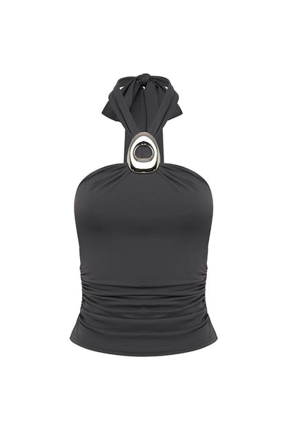 Indiana Keyhole Halter Top - Slate