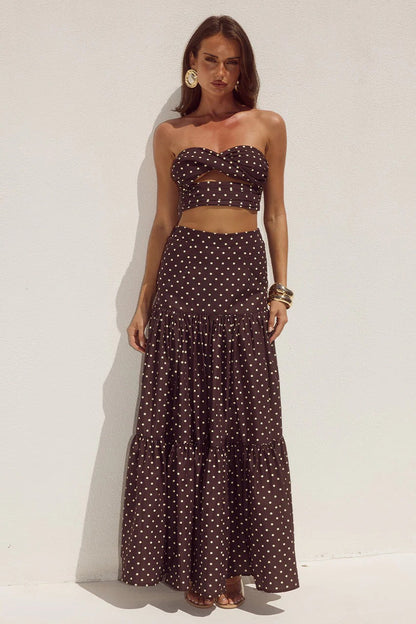 Ayla Maxi Skirt - Choc/Lemon Polka