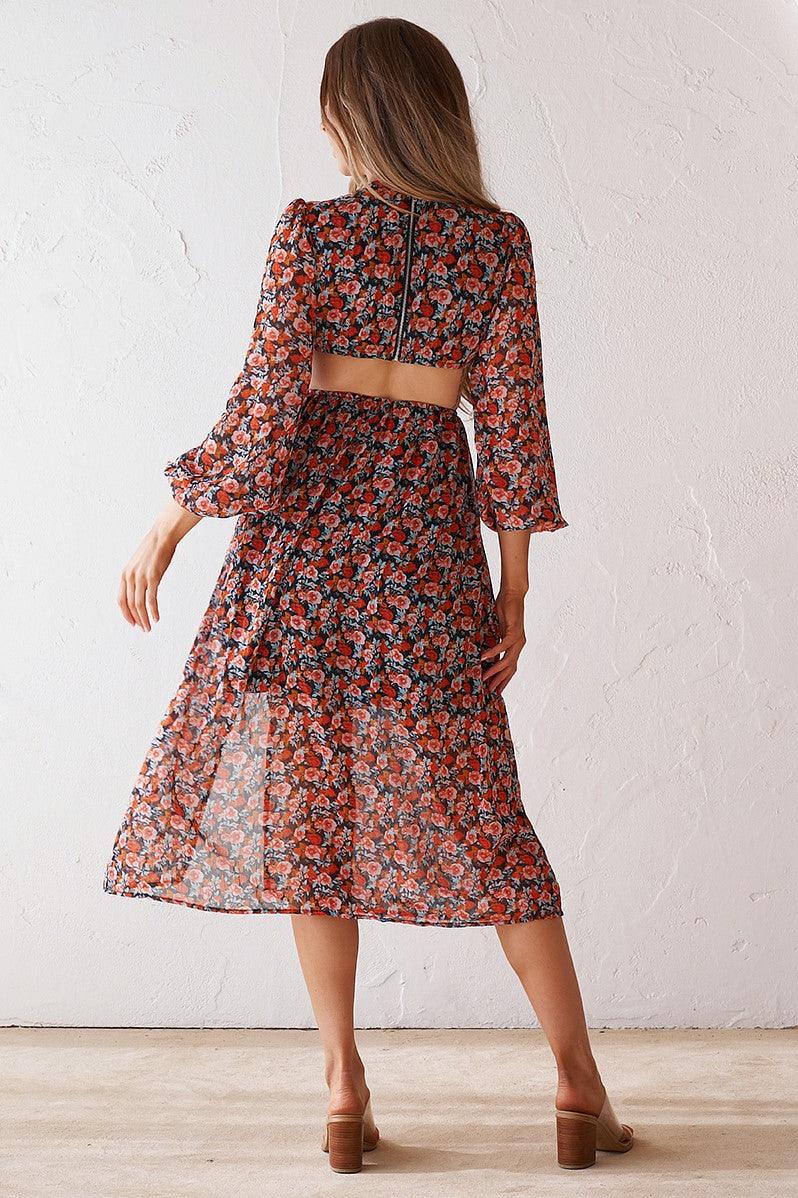 Luciana Midi Dress - Black Floral