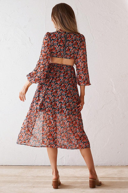Luciana Midi Dress - Black Floral