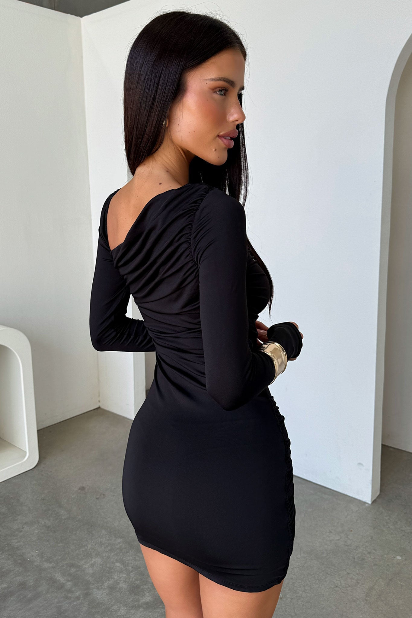 Mabel Long Sleeve Wrap Mini Dress - Black