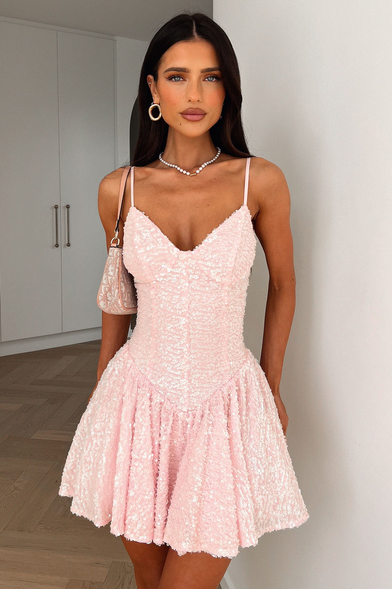 Mercedes Sequin Mini Dress - Baby Pink