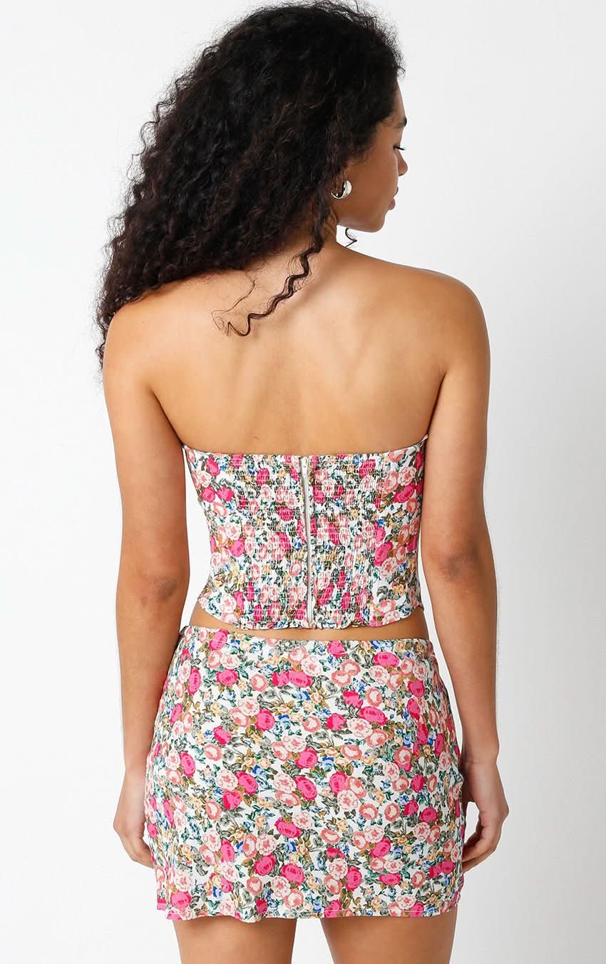 Milan Pink Floral Strapless Corset Top