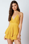 Mila Mustard Yellow Surplice Ruffle Romper