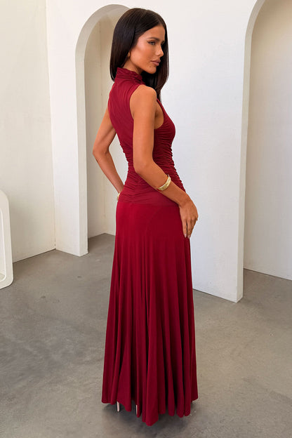 Nixie High Neck Maxi Dress - Burgundy