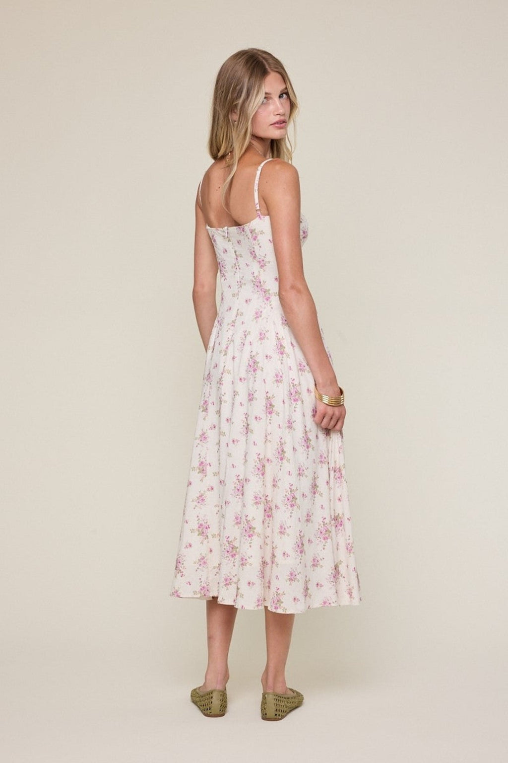 Phia Purple Floral Corset Midi Dress
