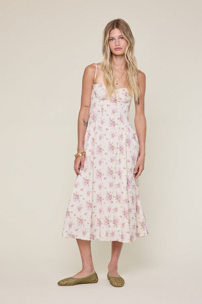 Phia Purple Floral Corset Midi Dress
