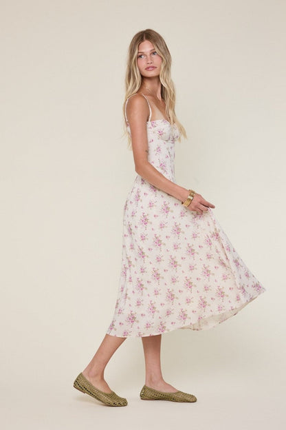 Phia Purple Floral Corset Midi Dress
