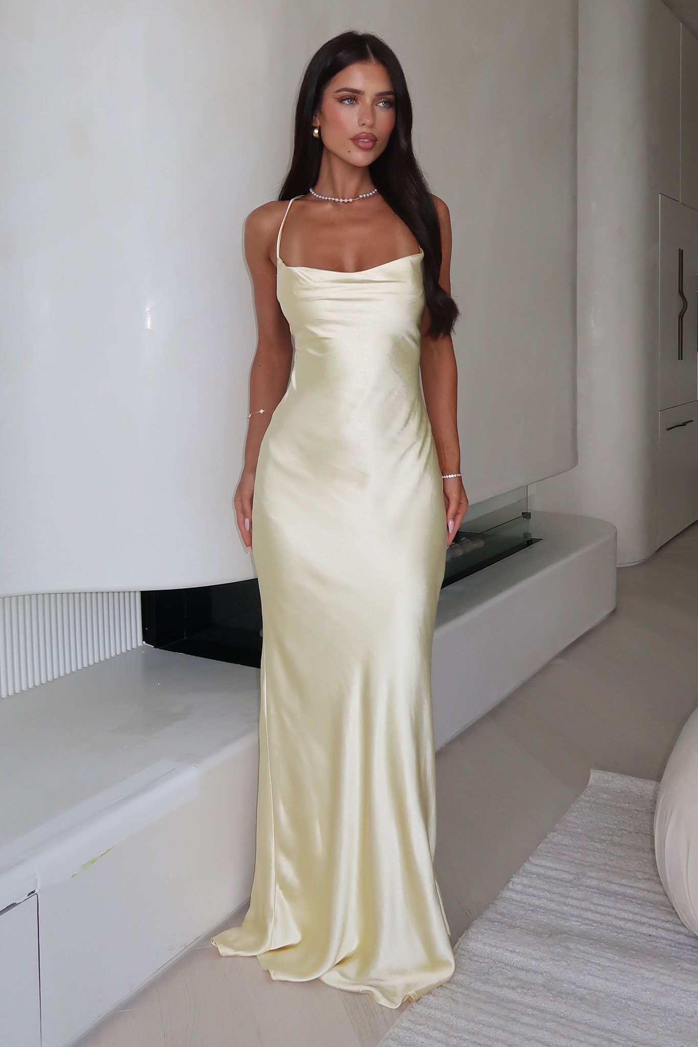Starlette Cowl Neck Satin Maxi Dress - Yellow