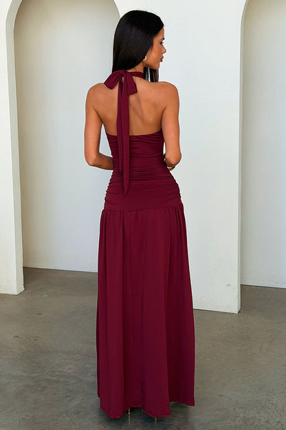 Tallulah High Neck Maxi Dress - Burgundy