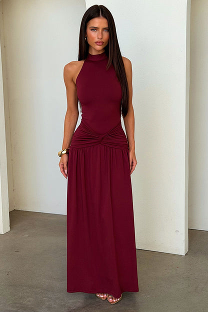 Tallulah High Neck Maxi Dress - Burgundy