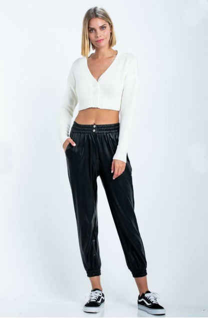 Melanie White Knit Button-Up Cropped Cardigan